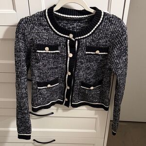 Women's Black and White Cardigan Sweater